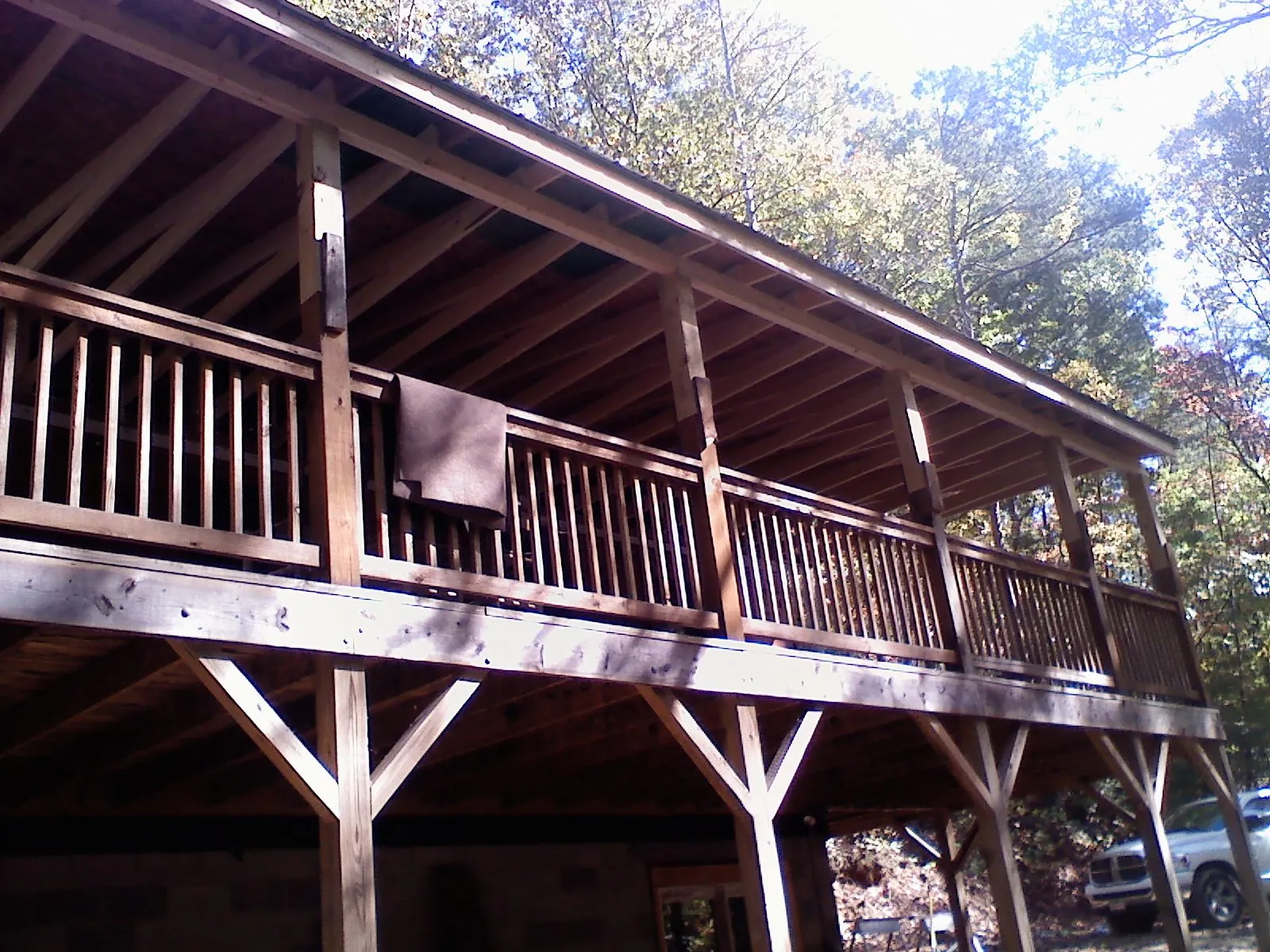Timber framing under a new elevated porch and deck — Roof Leak Repair in San Andreas by Roofing Brothers